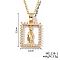 Shiny Brass Micro Pave Clear Cubic Zirconia Hollow Rectangle Vintage Statue Pendant Necklaces, Elegant Jewelry, Golden, 15.75 inch(40cm)