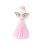 Glass Pearl Round Beaded with Polycotton Tassel Big Pendants, with Japanese Seed Beads, Angel Charms, Pink, 52~54x22x8mm, Hole: 2mm