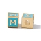 Rack Plating Brass Enamel Beads, Cadmium Free & Nickel Free & Lead Free, Real 18K Gold Plated, Cube with Letter, Sky Blue, Letter.M, 6x6x6mm, Hole: 2.5mm