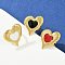 Heart 304 Stainless Steel Enamel Finger Rings for Women, Ion Plating(IP), Real 18K Gold Plated, Mixed Color, Heart: 27x24mm, US Size 6(16.5mm)