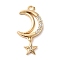 Brass Micro Pave Clear Cubic Zirconia Pendants, Cadmium Free & Nickel Free & Lead Free, Moon & Star, Real 18K Gold Plated, 23x11x2mm, Hole: 1.4mm