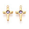 Ion Plating(IP) 304 Stainless Steel Micro Pave Cubic Zirconia Charms, Cross, Real 18K Gold Plated, Medium Purple, 13x8x2.5~3mm, Hole: 1.2mm