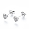 Brass Micro Pave Clear Cubic Zirconia Stud Earrings, with Ear Nuts, Nickel Free, Heart, Platinum, 5.5x6mm, Pin: 0.8mm