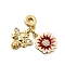 Brass European Dangle Charms, with Cubic Zirconia and Enamel, Bees & Flower, Large Hole Pendants, Long-Lasting Plated, Lead Free & Cadmium Free, Rack Plating, Real 18K Gold Plated, 28.5mm, Hole: 3.5mm