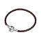 Rhodium Plated 925 Sterling Silver Braided Leather Bracelet Making, with Platinum Plated European Clasp, Brown, 180mm