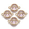 Glass Links connectors, with Light Gold Plated Alloy Findings, Flat Round with Bowknot, Pearl Pink, 13.5x19.5x6.5mm, Hole: 1.6mm