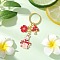 Alloy Enamel Keychains, with Iron Split Key Rings, Rabbit with Flower & Mushroom, Golden, Royal Blue, 81mm