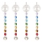 Glass Teardrop Window Hanging Suncatchers, with 7 Chakra Glass Octagon Link, 201 Stainless Steel Tree of Life Pendants Decorations Ornaments, Colorful, 315x40mm