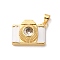 Brass Micro Pave Cubic Zirconia & Enamel Pendants, Camera, Cadmium Free & Lead Free, Rack Plating, Long-Lasting Plated, Real 18K Gold Plated, White, 15.5x22x8mm, Hole: 5x3.5mm