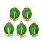 Brass Enamel Pendants, Long-Lasting Plated, Oval with Saint, Golden, Medium Sea Green, 19.5x12x2mm, Hole: 1.5mm
