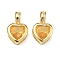 Glass Charms, Heart, with Rack Plating Brass Findings, Cadmium Free & Lead Free, Long-Lasting Plated, Faceted, Gold, 12x7.5x3.5mm, Hole: 3x2.5mm