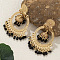 Bohemian Style Alloy Resin Bell with Flat Round Chandelier Earrings, Golden, Black, 75x45mm