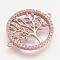 Brass Micro Pave Cubic Zirconia Links, Flat Round with Tree of Life, Rose Gold, 24x19x2mm, Hole: 1mm