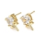 Brass Cubic Zirconia Stud Earring Findings, for Half Drilled Beads, Cadmium Free & Nickel Free & Lead Free, Flat Round, Real 18K Gold Plated, 6mm, Pin: 0.9mm and 1mm