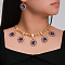 Alloy & Glass Pendant Necklaces & Stud Dangle Earrings Sets, Flower, Dark Blue, Necklace: 18.50 inch(47cm)