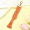Hand-woven Cotton Pendant Decoration, with Alloy Swivel Lobster Claw Clasps, Tomato, 205mm