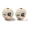 Printed Schima Wood European Beads, Round with Smiling Face Pattern, PapayaWhip, 29.5x27.5mm, Hole: 6mm