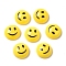 Opaque Resin Cabochons, Half Round with Smiling Face Print, Yellow, 14x5.5mm