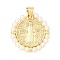 Brass Pendants, Flat Round with Saint Benedict Charms, with ABS Imitation Pearls, Long-Lasting Plated, Cadmium Free & Lead Free, Real 18K Gold Plated, 21x20.5~21x3mm, Hole: 5x3.5mm