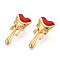 Heart 304 Stainless Steel Enamel Stud Earrings, Ion Plating(IP), Real 18K Gold Plated, FireBrick, 32x17mm