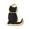 Alloy Enamel Pendants, Cat Charm, Golden, Black, 15.5x11x1.3mm, Hole: 1.4mm