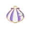 Alloy Enamel Charms, with Rhinestone, Shell Shape Charm, Golden, Lilac, 14.5x14.5x2.5mm, Hole: 1.5mm