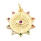 Rack Plating Brass Micro Pave Cubic Zirconia Pendants, Long-Lasting Plated, Lead Free & Cadmium Free, Sun with Evil Eye, Colorful, 17x16x2mm, Hole: 3mm