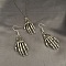 Alloy Pendant Necklace & Dangle Earring, Antique Silver, Skeleton Hand, 450mm & 35mm