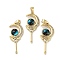Rack Plating Brass Micro Pave Clear Cubic Zirconia Pendants, Moon Magic Stick Charms with Cyan Epoxy Resin, Long-Lasting Plated, Cadmium Free & Lead Free, Real 18K Gold Plated, 29.5x12x4mm, Hole: 3x4.5mm