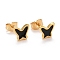 304 Stainless Steel Enamel Stud Earrings, with 316 Surgical Stainless Steel Pin, Golden, Butterfly, Black, 7x8x2mm, Pin: 0.8mm
