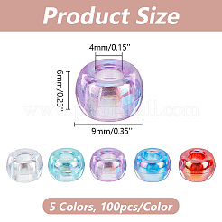 500шт 5 цвета прозрачные акриловые европейские бусины TACR-AR0001-21