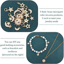 14шт 7 стиля латунные микропаве кубические циркониевые подвески ZIRC-FH0001-10