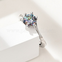 925 регулируемые кольца из стерлингового серебра с родиевым покрытием и муассанитом RJEW-U038-12P