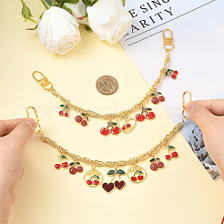 2 шт. 2 стиля сплав эмаль красная вишня подвеска латунная сумка декоративные цепочки&nbsp;HJEW-SC0002-63