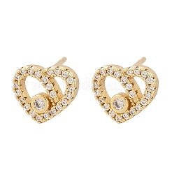 Серьги-гвоздики в форме сердца из латуни с прозрачным фианитом и прозрачным фианитом&nbsp;EJEW-F400-28B-G