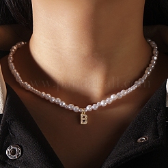Ожерелья с подвеской в виде буквы b из искусственного жемчуга с микропаве из латуни и прозрачными кубическими цирконами WZ6697-2