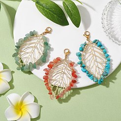 Украшения с подвесками в виде листьев из драгоценных камней HJEW-TA00126