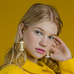 9 пара двухцветных сережек-подвесок из искусственной кожи с железными штифтами EJEW-FI0002-14