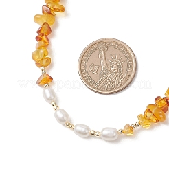 Ожерелья из натурального жемчужного риса и натурального янтарного бисера.&nbsp;NJEW-JN05883