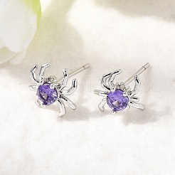 Серьги-гвоздики из латуни с микропаве из кубических цирконий в форме паука EJEW-L306-04P-01