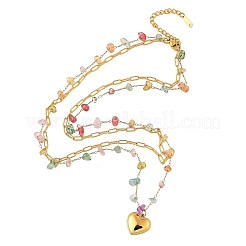 Ожерелья с подвеской в виде сердца из нержавеющей стали 304 и натуральных смешанных камней с разноцветной крошкой для женщин NJEW-Z061-06G-02