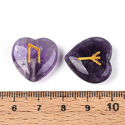 25 шт. натуральный аметистовый рунический камень в форме сердца с гравировкой алфавита старшего футарка G-T144-02A