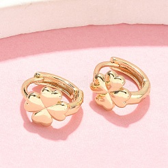 Серьги-кольца из латуни с клевером EJEW-Z102-11G