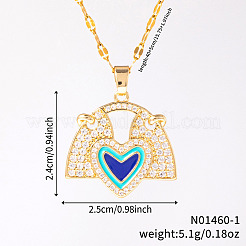 Латунный веер из синей эмали с подвеской в виде сердца CL4028-1