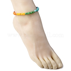 Браслеты на ногу из натуральных окрашенных пресноводных ракушек с бусинами в форме чакры AJEW-AN00745