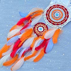 Этническая тканая сетка/паутина с подвесными украшениями из перьев PW-WG8FF5D-02