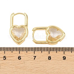 Серьги-кольца из латуни с микропаве и прозрачным кубическим цирконием в форме сердца&nbsp;EJEW-D348-06G
