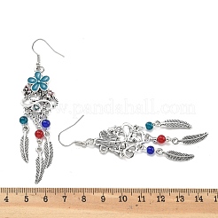 Серьги-люстры из сплава цветов и перьев EJEW-G426-05AS