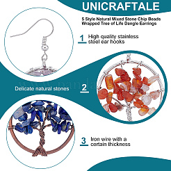 5 пара 5 стильных серег с подвесками в виде дерева жизни из натурального смешанного камня в обертке EJEW-UN0001-97