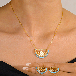 Комплекты серег-гвоздиков и ожерелий с подвесками из лунной латуни с микропаве из кубического циркония PY8042